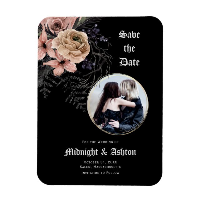 Gothic Moody Floral Foto Save the Date Magnet (Vertikal)