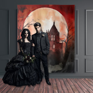 Gothic Moody Full Moon & Castle Night Wandteppich