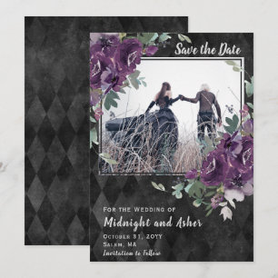 Gothic Moody Lila Floral Eukalyptus Save The Date