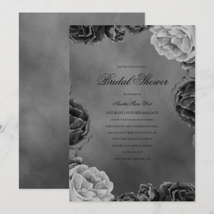 Gothic Moody Monochrome Grau Floral Brautparty Einladung
