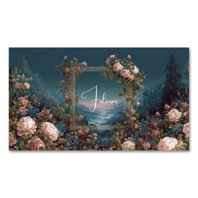 Gothic Moody Rose River Landscape Gold Frame Magnetische Visitenkarte (Vorderseite)