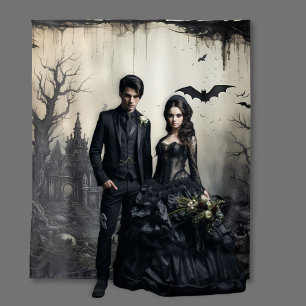 Gothic Moody Scenes Spuk Mansion Cream & Black Wandteppich