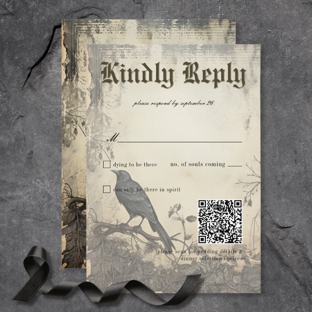 Gothic Moody Scenes Vintage Creme & Black RSVP Karte (Von Creator hochgeladen)