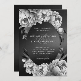 Gothic Moody White Peonies Wedding Einladung