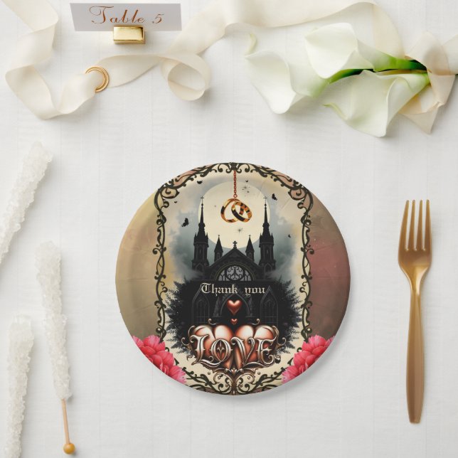 Gothic Moon – Ewige Liebe unter dem Mitternachtshi Pappteller (Hochzeit)