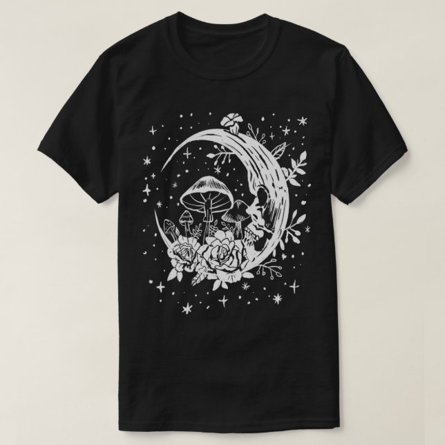 Gothic Moon & Mushrooms, Blume Punk Witchy T-Shirt (Design vorne)