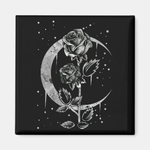 Gothic Moon Rose Crescent Witchy Art Magnet