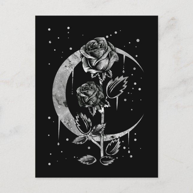 Gothic Moon Rose Crescent Witchy Art Postkarte (Vorderseite)