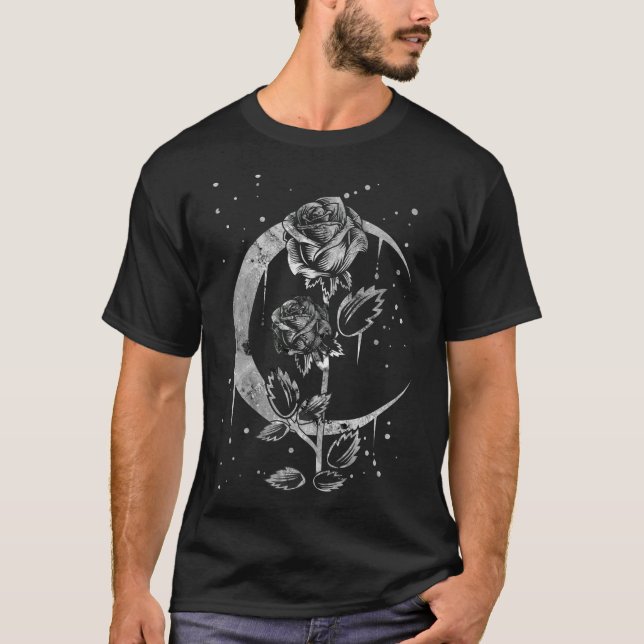 Gothic Moon Rose Crescent Witchy Art T-Shirt (Vorderseite)