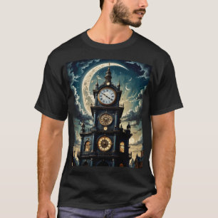 Gothic Moonlit Clocktower Art T-Shirt