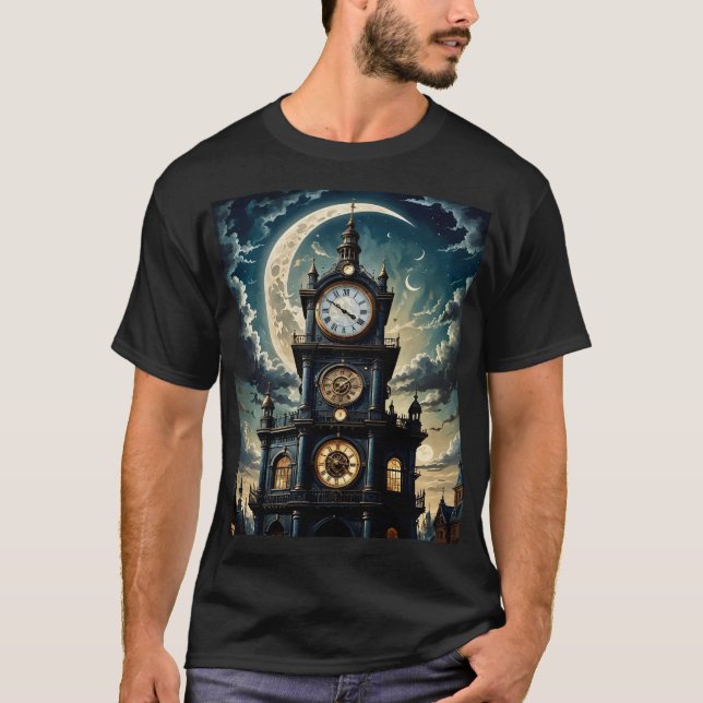 Gothic Moonlit Clocktower Art T-Shirt (Vorderseite)