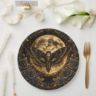 Gothic Moth Skull Hochzeit – Dunkle Eleganz  Pappteller