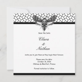 Gothic Moth Skull Save the Date - Elegantes Schwar Einladung