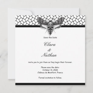 Gothic Moth Skull Save the Date - Elegantes Schwar Einladung