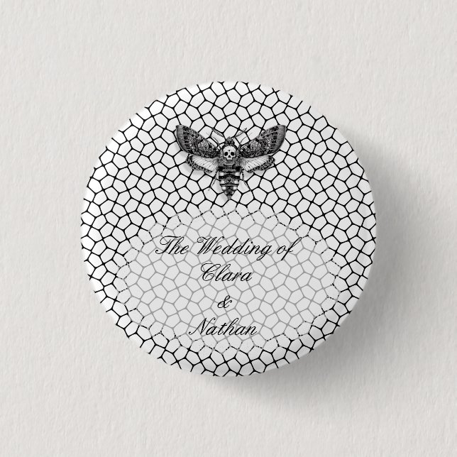 Gothic Moth Skull Wedding - Dunkles Elegant Button (Vorderseite)