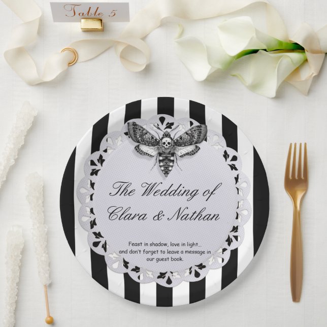 Gothic Moth Skull Wedding - Dunkles Elegant Pappteller (Hochzeit)