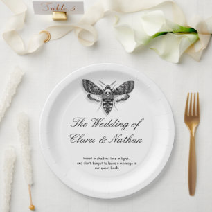 Gothic Moth Skull Wedding - Dunkles Elegant Pappteller