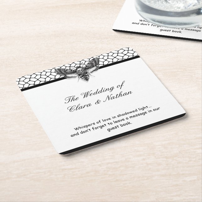 Gothic Moth Skull Wedding - Dunkles Elegant Rechteckiger Pappuntersetzer (angewinkelt)