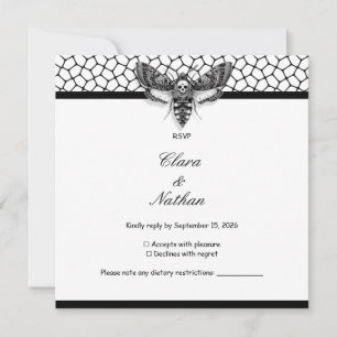 Gothic Moth Skull Wedding RSVP Card - Dunkles Eleg Einladung