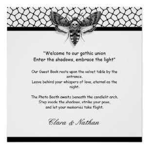 Gothic Moth Skull Wedding [ Schwarz & Weiß Poster