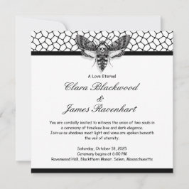 Gothic Moth Skull Wedding - Schwarzweiß Einladung