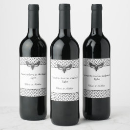 Gothic Moth Skull Wedding Wine Bottle Label - Blac Weinetikett