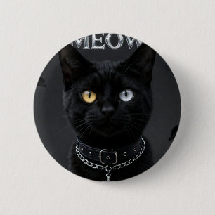 Gothic Mystic: Schwarze Katze mit heterochromen Au Button