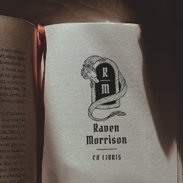 Gothic Mystical Magic Dragon Ex Libris Book Gummistempel