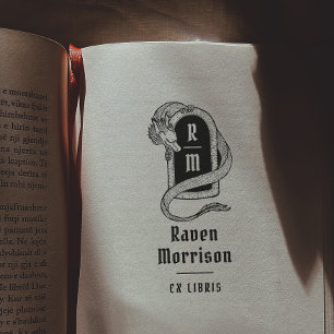 Gothic Mystical Magic Dragon Ex Libris Book Gummistempel