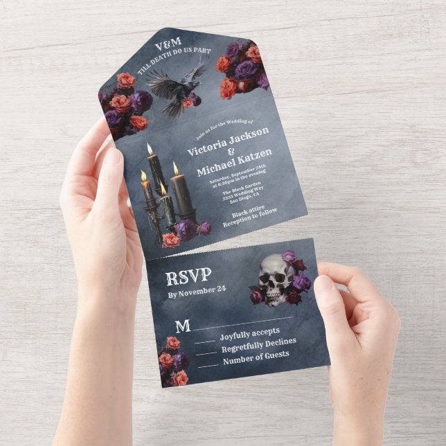 Gothic Mystical Moody Floral Wedding All In One Einladung (Abreißen)