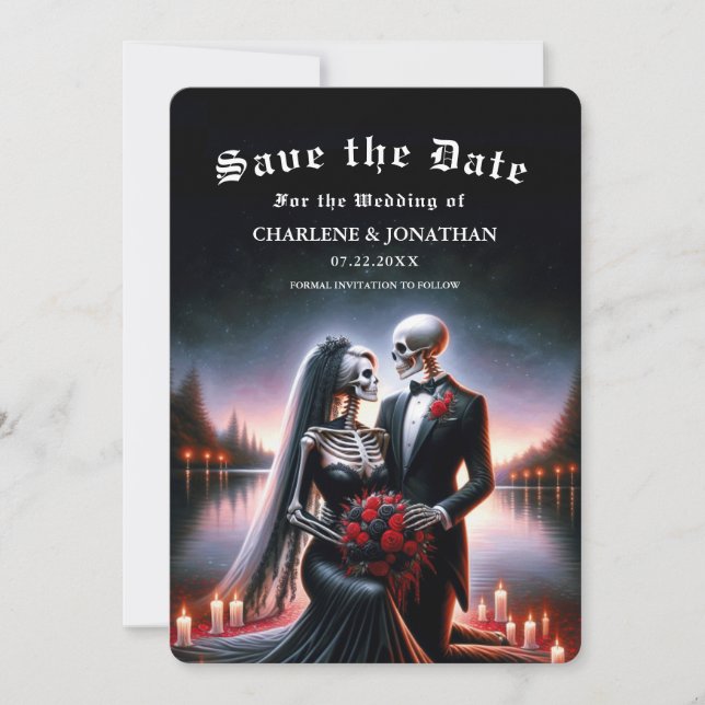 Gothic Navy Skelett Hochzeit Save the Date (Vorderseite)