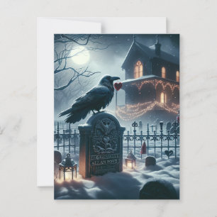 Gothic Nevermore Raven on Poe Gravestone Weihnacht Postkarte