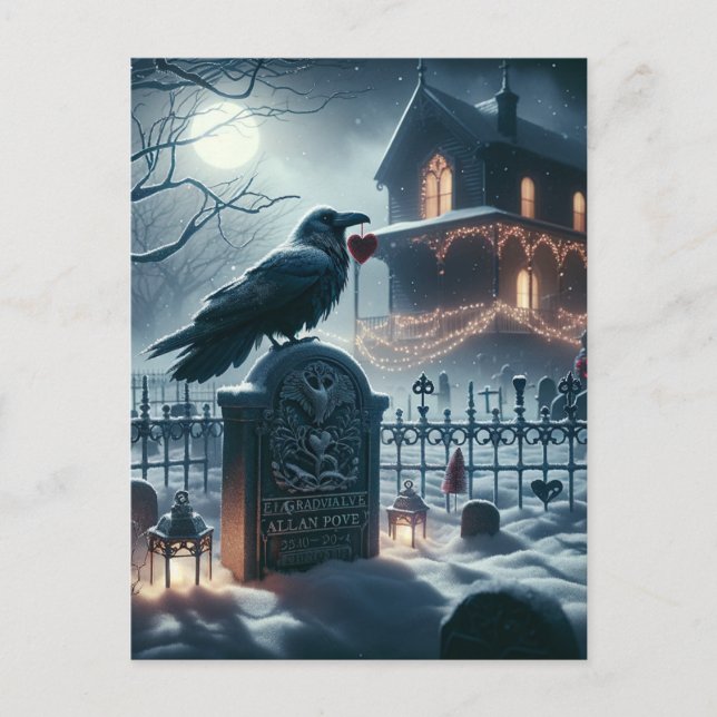 Gothic Nevermore Raven on Poe Gravestone Weihnacht Postkarte (Vorderseite)