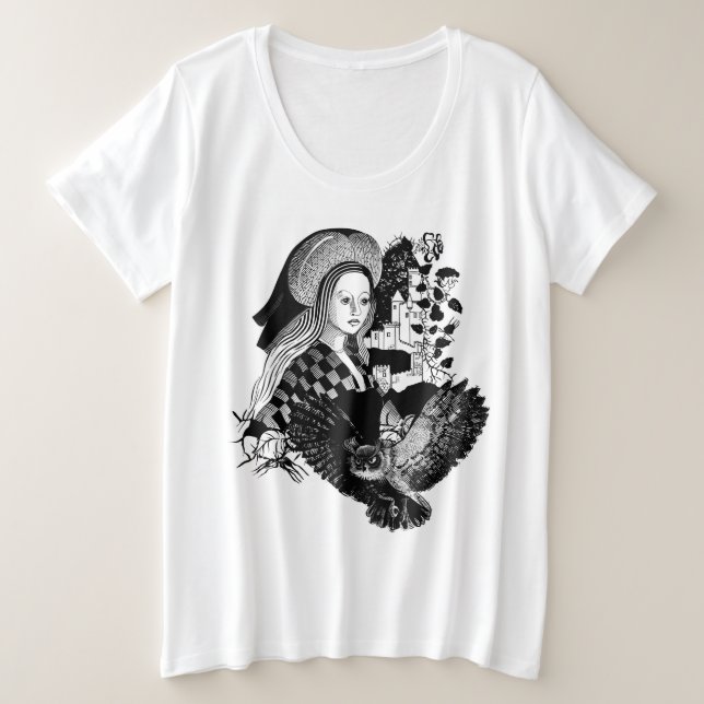 Gothic Night Owl and woman Große Größe T-Shirt (Design vorne)