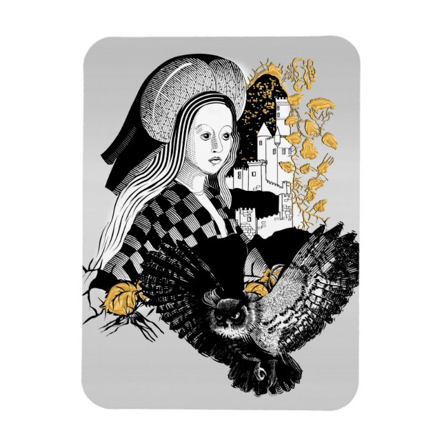 Gothic Night Owl and woman Magnet (Vertikal)