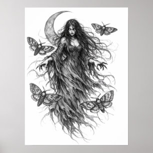Gothic Night Witch und Luna-Motte Dark Folklore Ar Poster