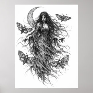 Gothic Night Witch und Luna-Motte Dark Folklore Ar Poster