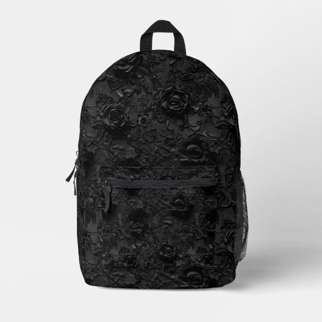 Gothic Noir Lace Pattern Black Bedruckter Rucksack (Vorderseite)
