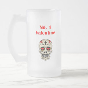 Gothic Number 1 Valentine Herz Zucker Schädel Mattglas Bierglas