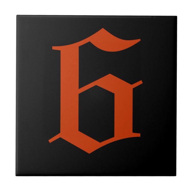 Gothic Number Tile - Rot auf Schwarz Fliese (Vorderseite)