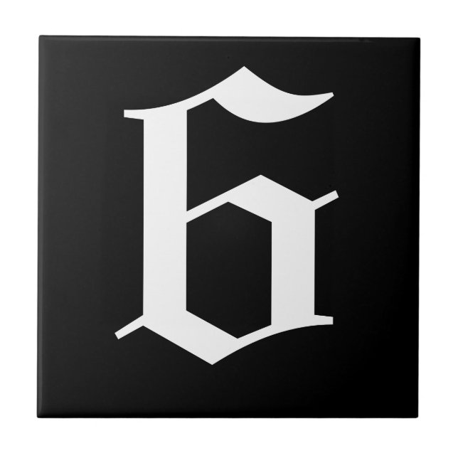 Gothic Number Tile - Weiß auf Schwarz Fliese (Vorderseite)