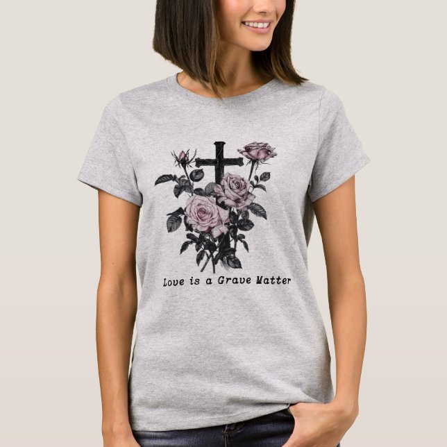 Gothic Occult Friedhof Rose und Kreuz T-Shirt (Vorderseite)