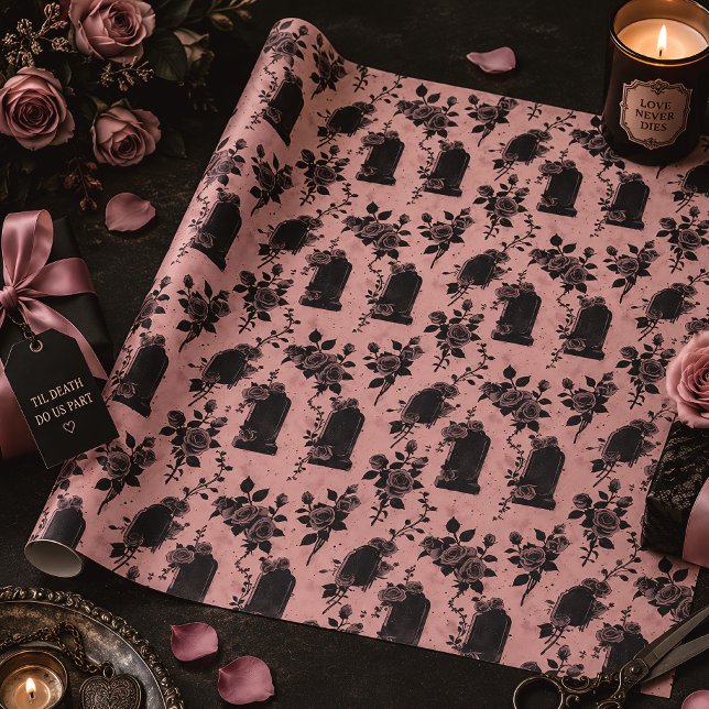 Gothic Occult Pink Friedhof Rose Geschenkpapier (Von Creator hochgeladen)