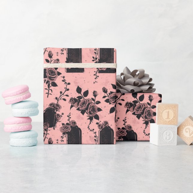 Gothic Occult Pink Friedhof Rose Geschenkpapier (Babyparty)