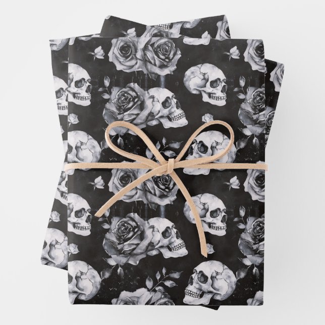 Gothic Occult Skull und Rose Geschenkpapier Set (Beispiel)