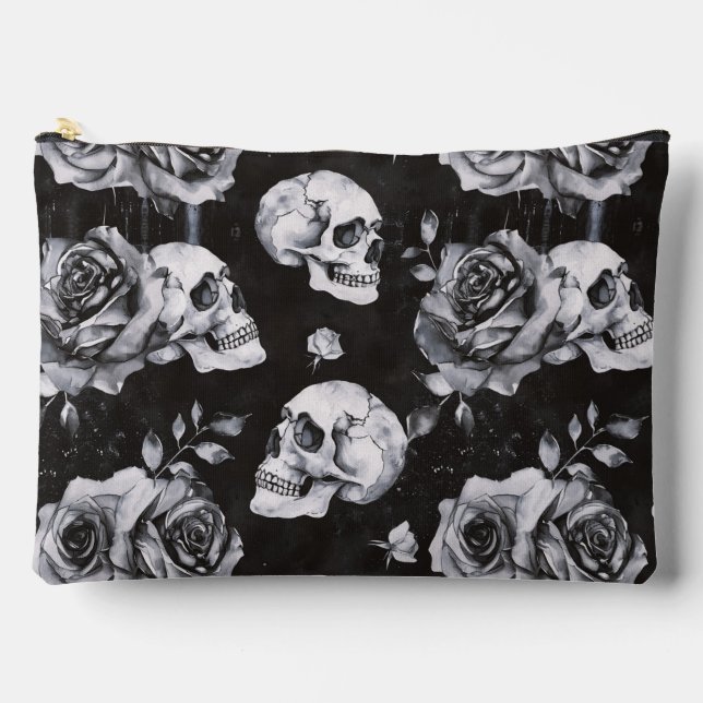 Gothic Occult Skull und Rose Zubehörtasche (Vorderseite)