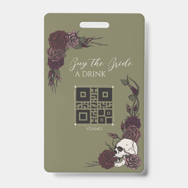 Gothic Olive Green Skull Buy the Bride a Drink Ausweis (Vorderseite)