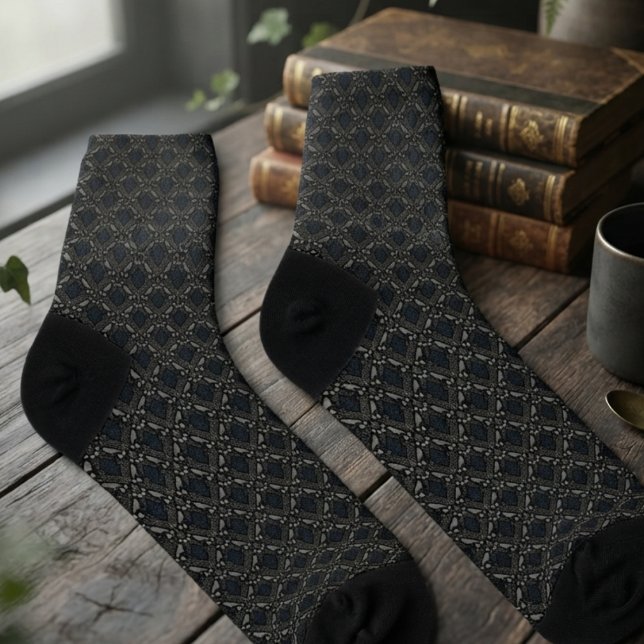 Gothic Onyx Damast Rabe Socken (Moody onyx gothic damask raven socks for dark academia fans and gothic birthday celebrations.)