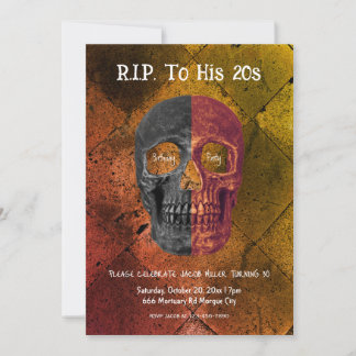 Gothic Orange Black Half Skull RIP bis zu seinen 2 Einladung