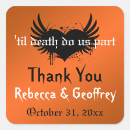 Gothic Orange, Black Winged Heart Wedding Sticker